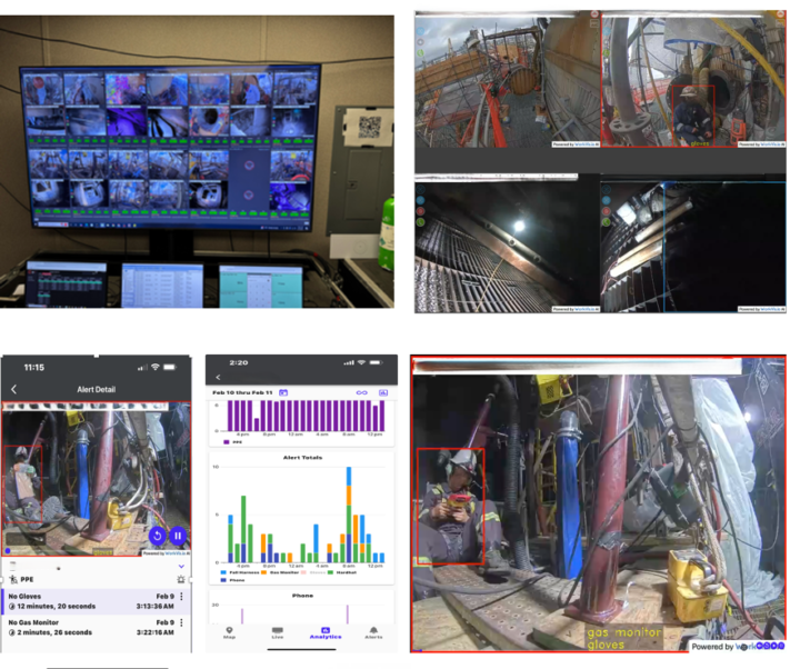 Screenshots from WorkVis.io Video AI Monitoring Workers in Confined Spaces